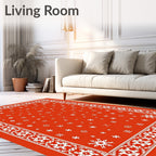 Crimson Snowflakes Ornamental Border Rug