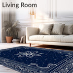 Deep Blue Celestial Star Floral Rug