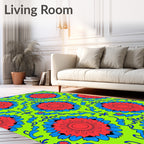 Vibrant Red Blue Floral Swirl Rug