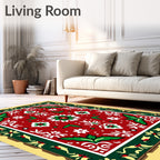 Rich Red White Green Floral Medallion Rug