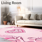 Pink Heart Floral Border Rug