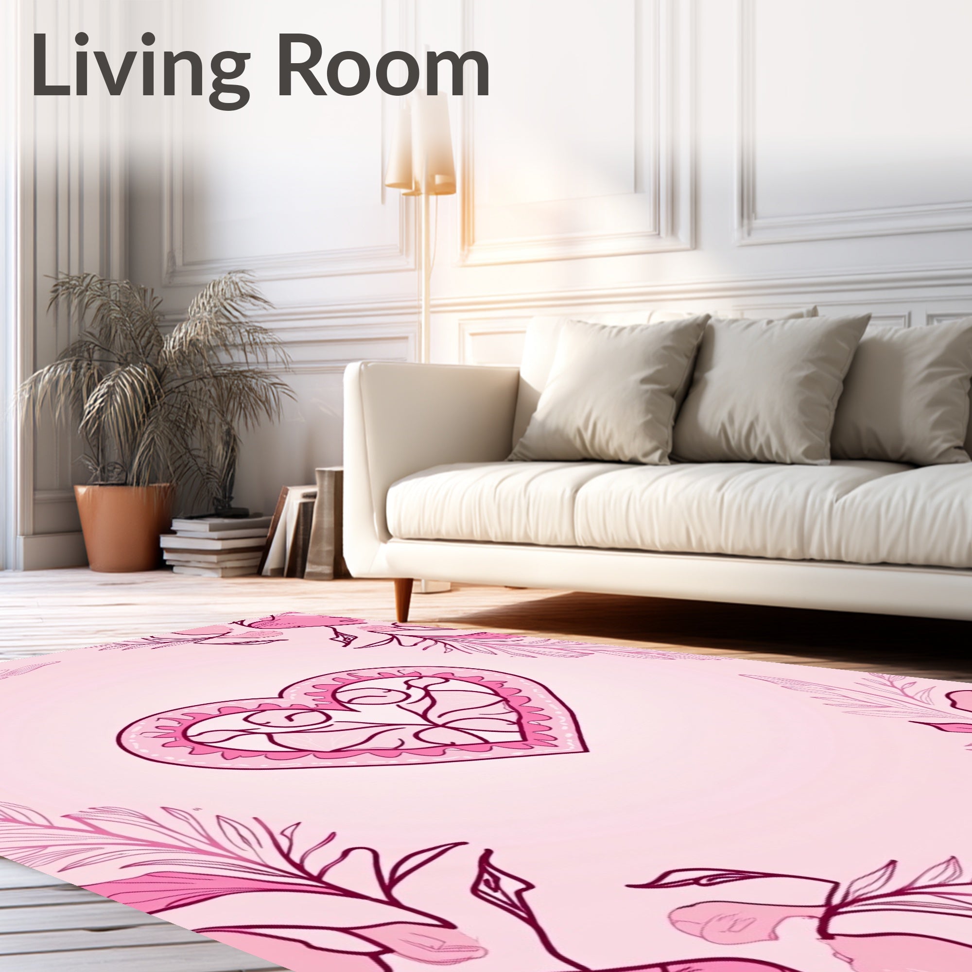 Pink Heart Floral Border Rug