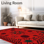 Vibrant Red Floral Medallion Border Rug