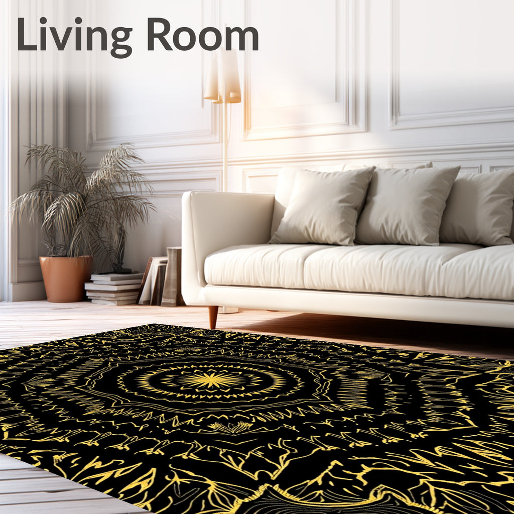 Golden Black Mandala Floral Harmony Rug