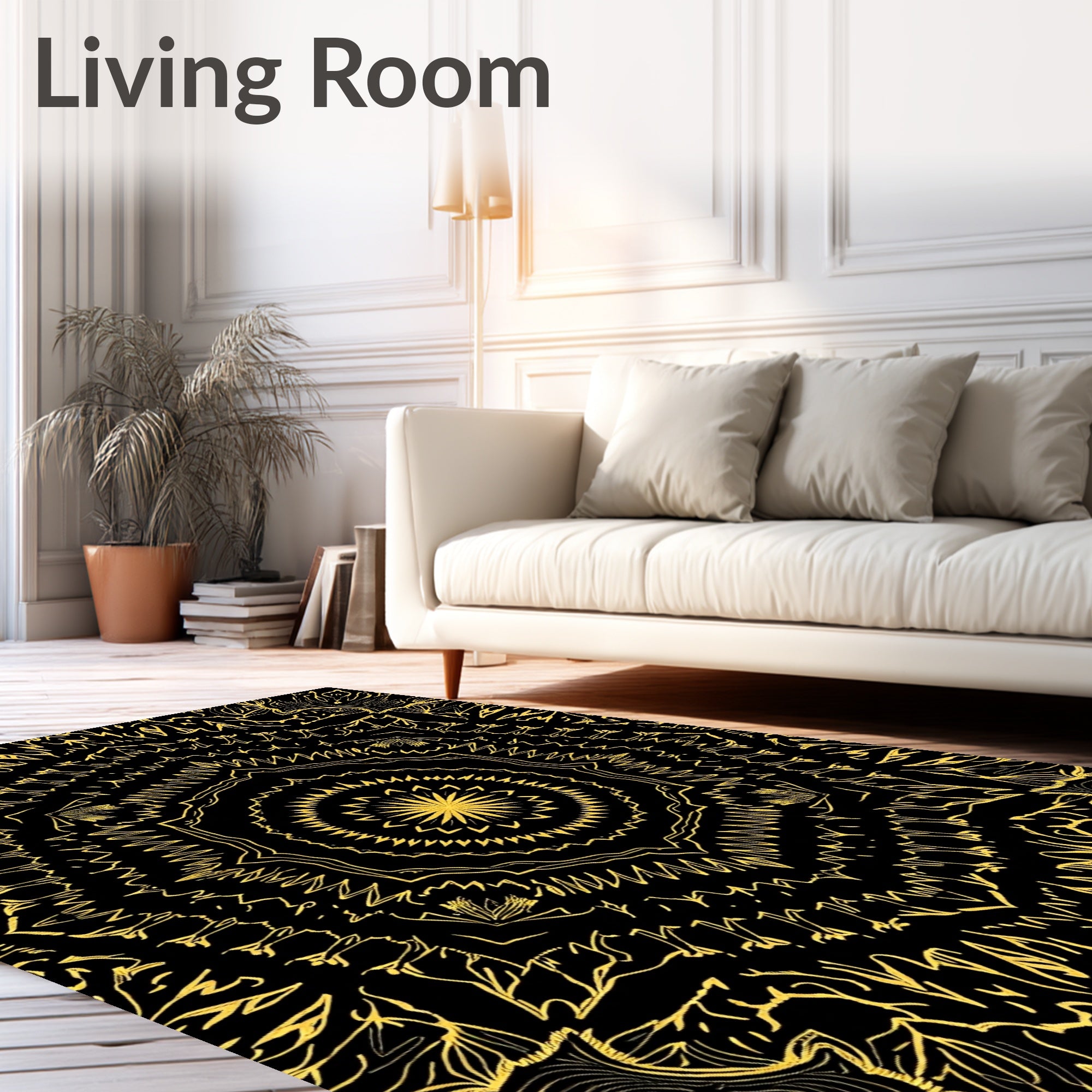 Golden Black Mandala Floral Harmony Rug