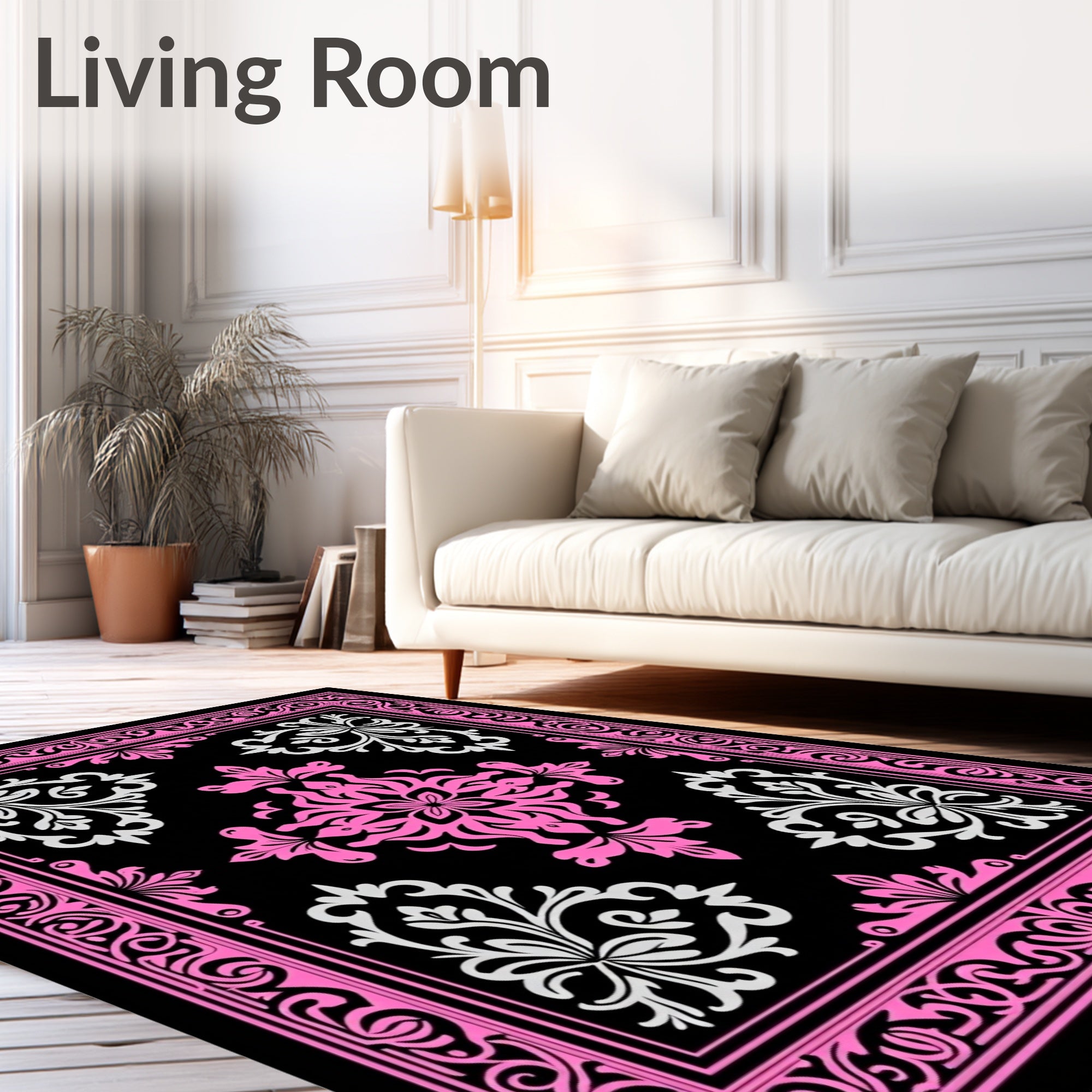 Bright Pink White Floral Medallion Brocade Rug