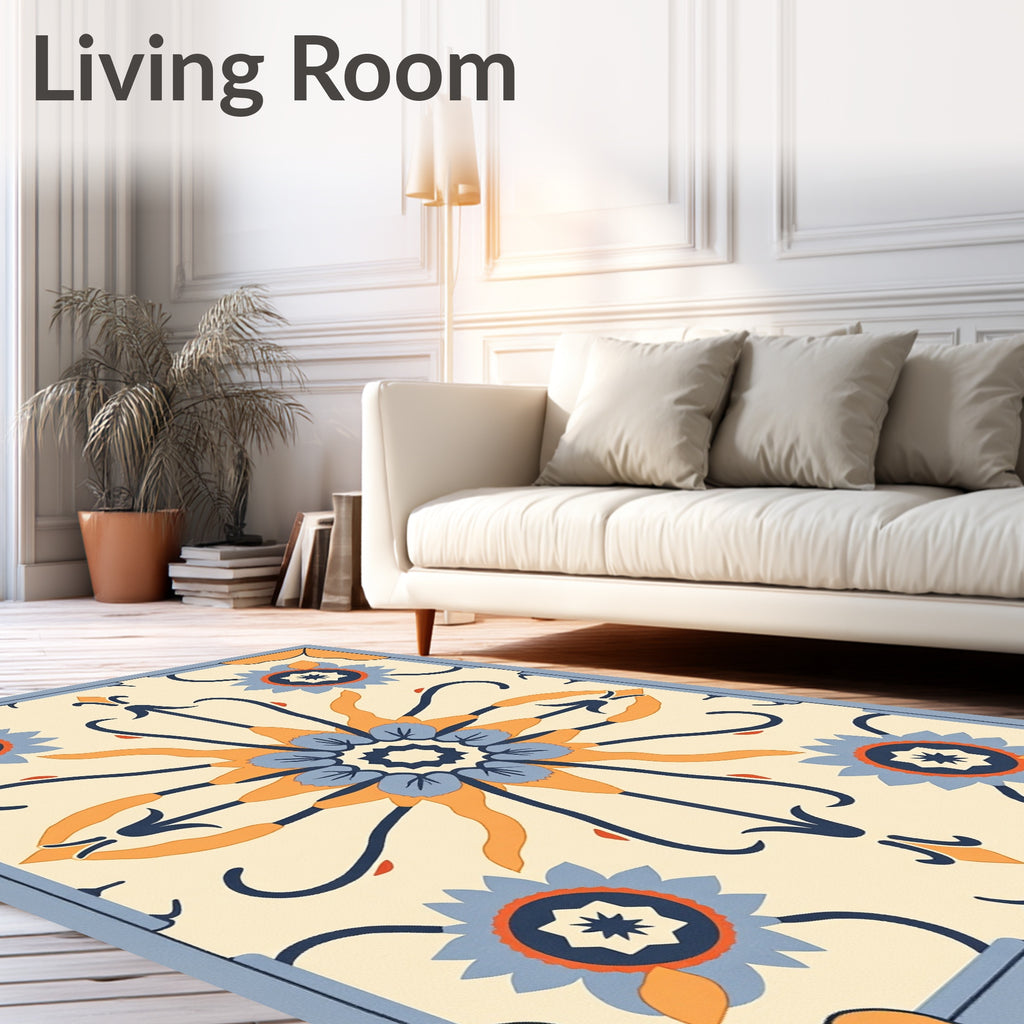 Retro Orange Blue Floral Medallion Rug