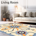 Retro Orange Blue Floral Medallion Rug