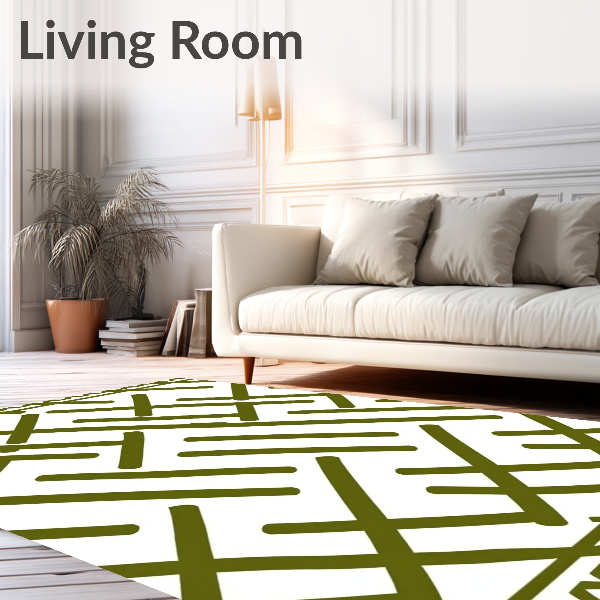 Olive Green Intersecting Lines Texture Rug