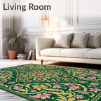 Emerald Pink Golden Floral Scroll Rug