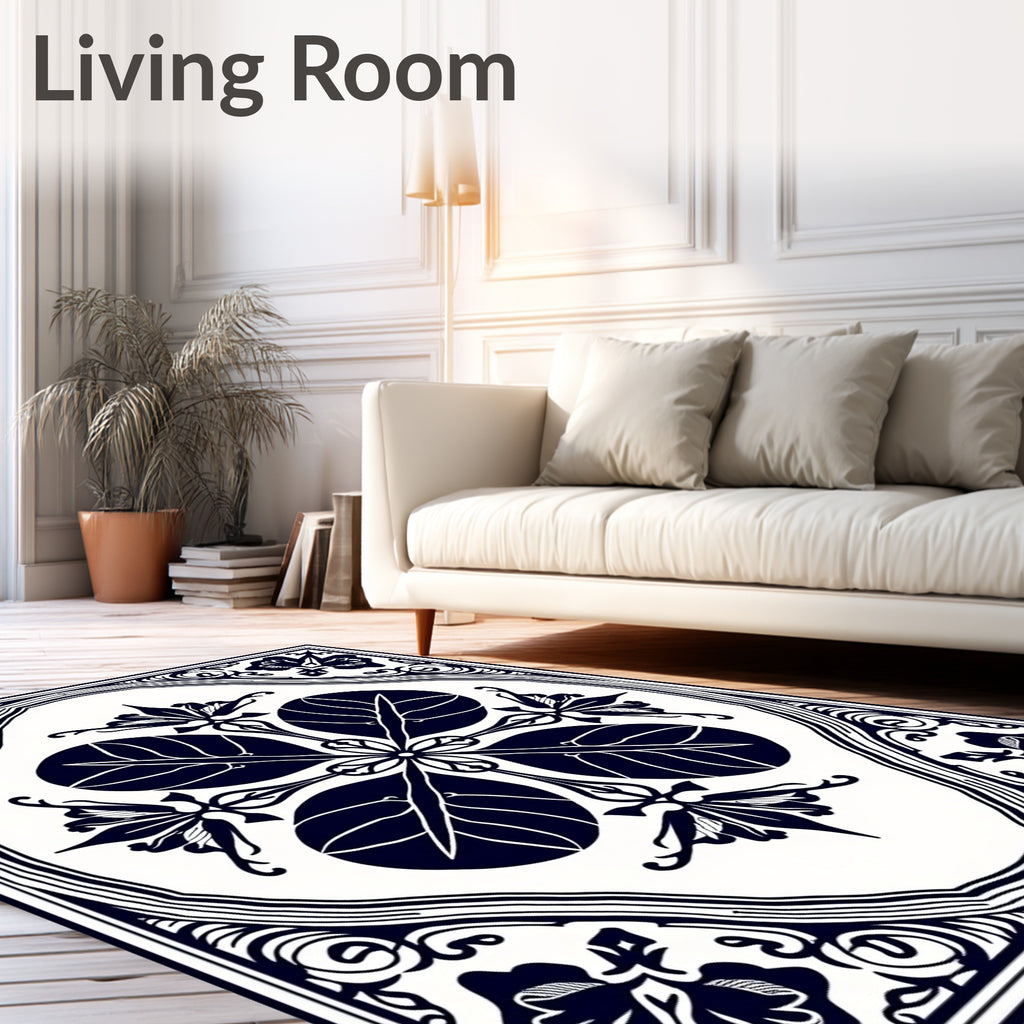 Deep Blue Floral Emblem Square Rug