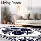 Deep Blue Floral Emblem Square Rug