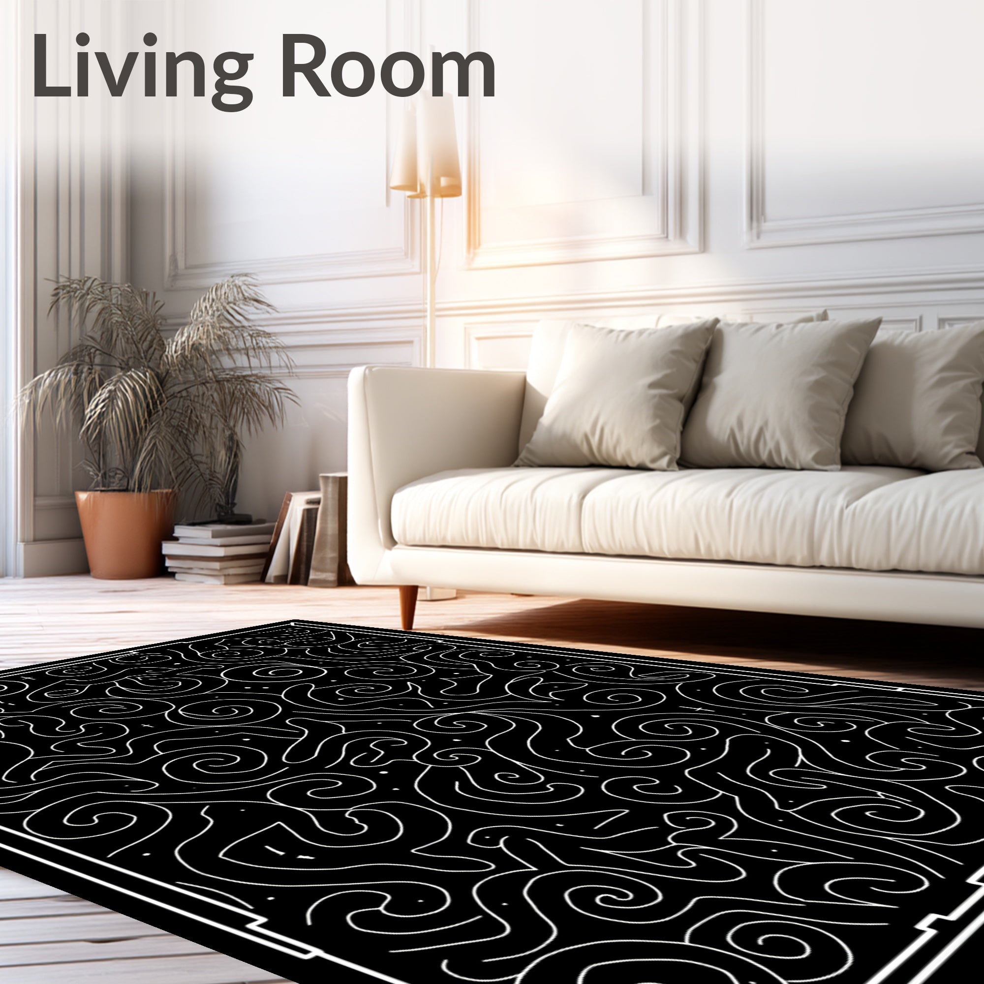 Abstract Black White Swirl Lines Rug