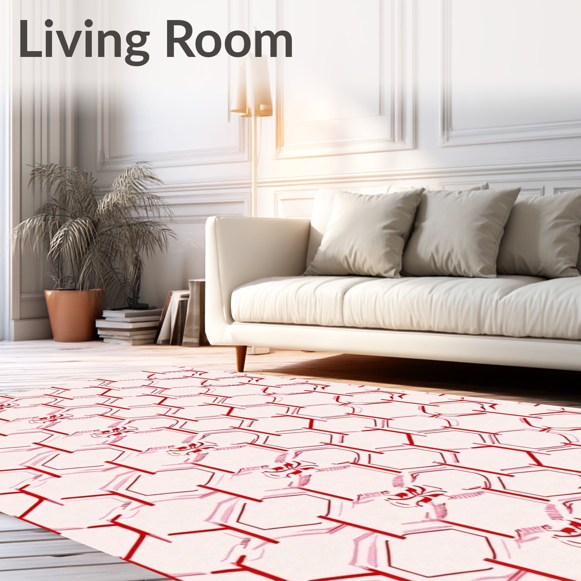 Red Hexagonal Butterfly Chain Rug
