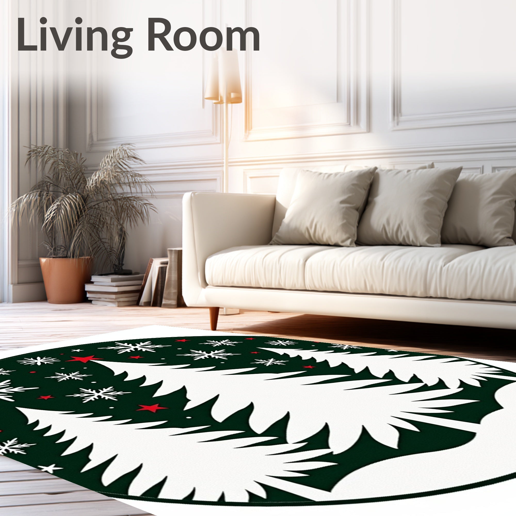 Festive Green Christmas Tree Snowflakes Rug