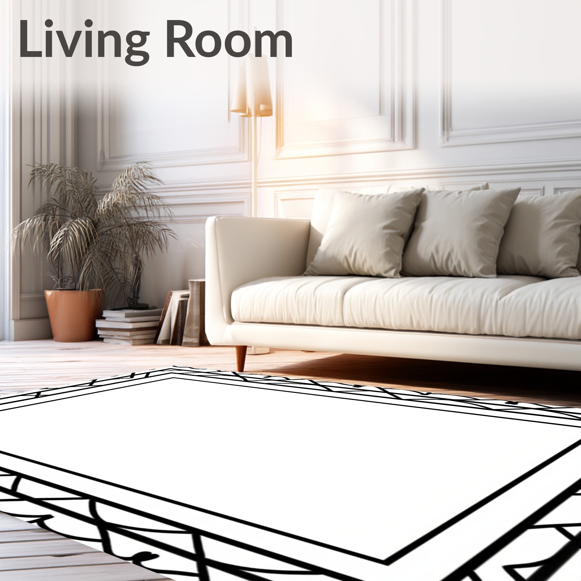 Art Deco Black Geometric Border Rug