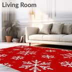 Hand Drawn White Snowflakes Red Background Rug