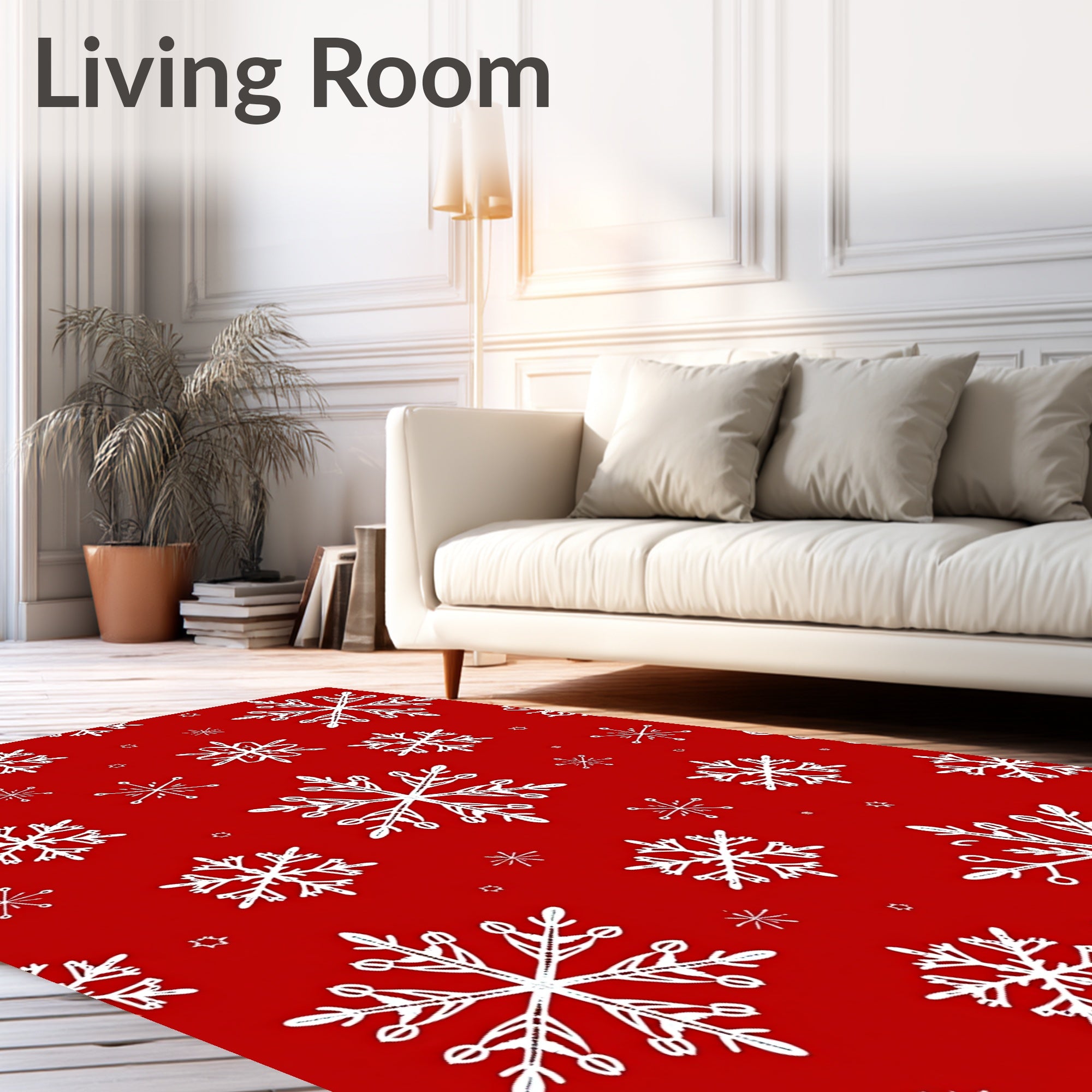 Hand Drawn White Snowflakes Red Background Rug