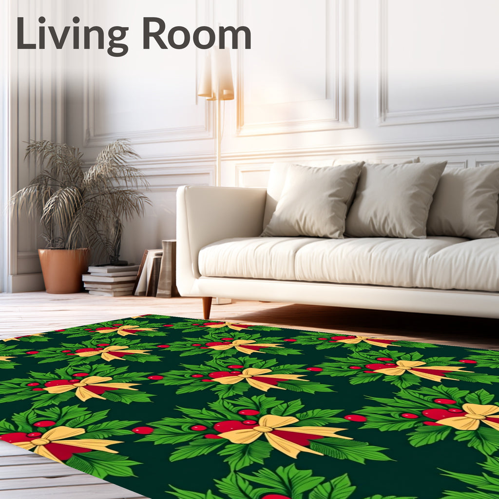 Festive Green Holly Berry Wreath Rug