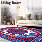 Vibrant Red Blue Floral Medallion Rug