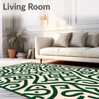 Deep Green Scrollwork Geometric Relief Rug