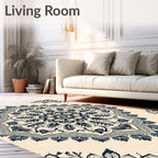 Creamy Navy Floral Mandala Rug