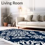 Midnight Navy White Floral Medallion Rug