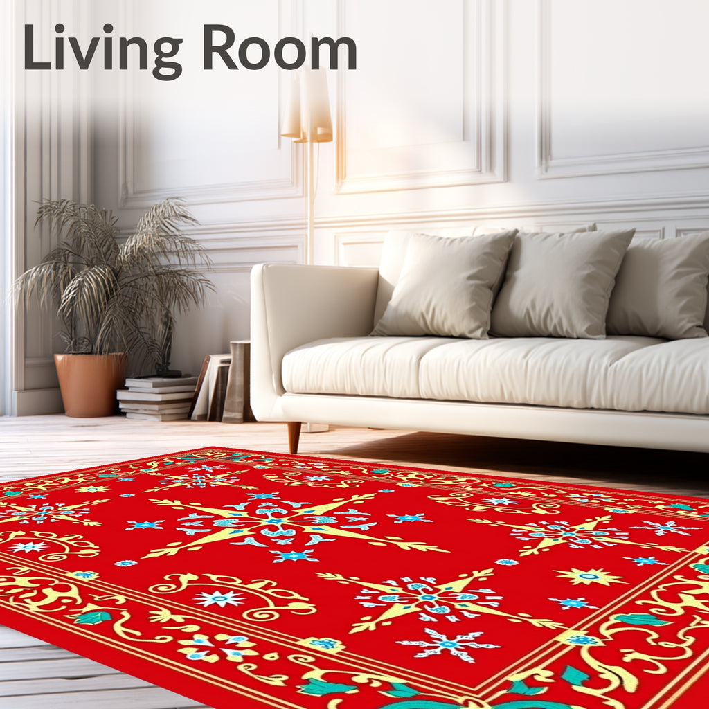 Crimson Red Starburst Medallion Rug