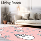Pink Snowman Snowflakes Whimsical Fabric Rug