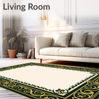 Ornate Gold and Emerald Scroll Border Rug
