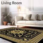Gold Sunburst Medallion Black Rug