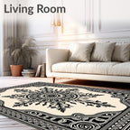 Ornate Black Cream Mandala Medallion Rug