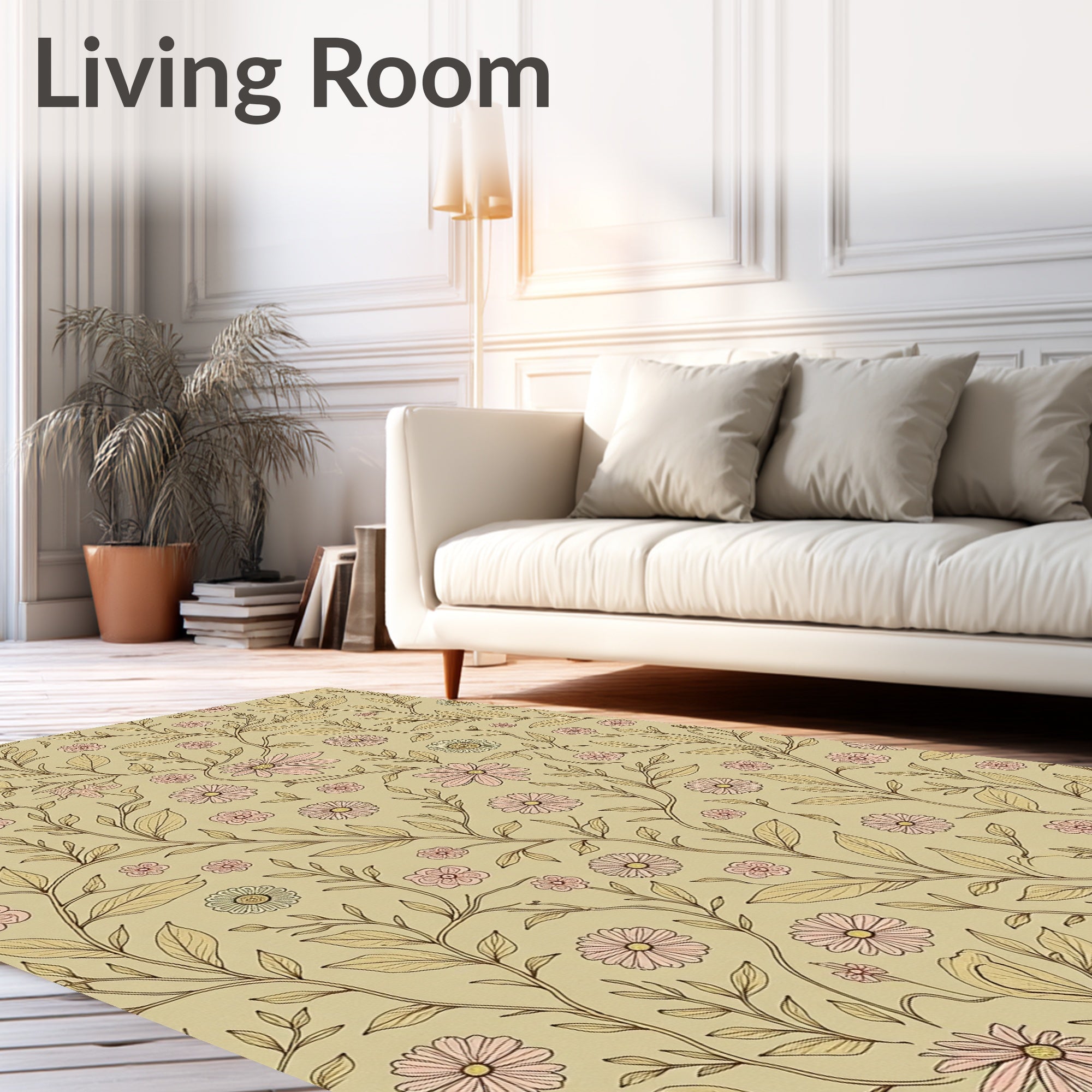 Pastel Pink Floral Vine Background Rug