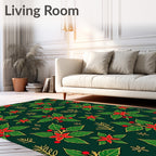 Holiday Poinsettia Red Green Gold Rug