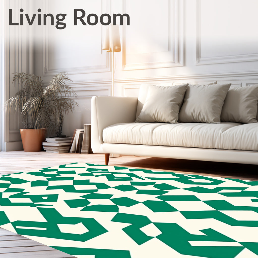 Deep Green Emerald Geometric Mosaic Rug