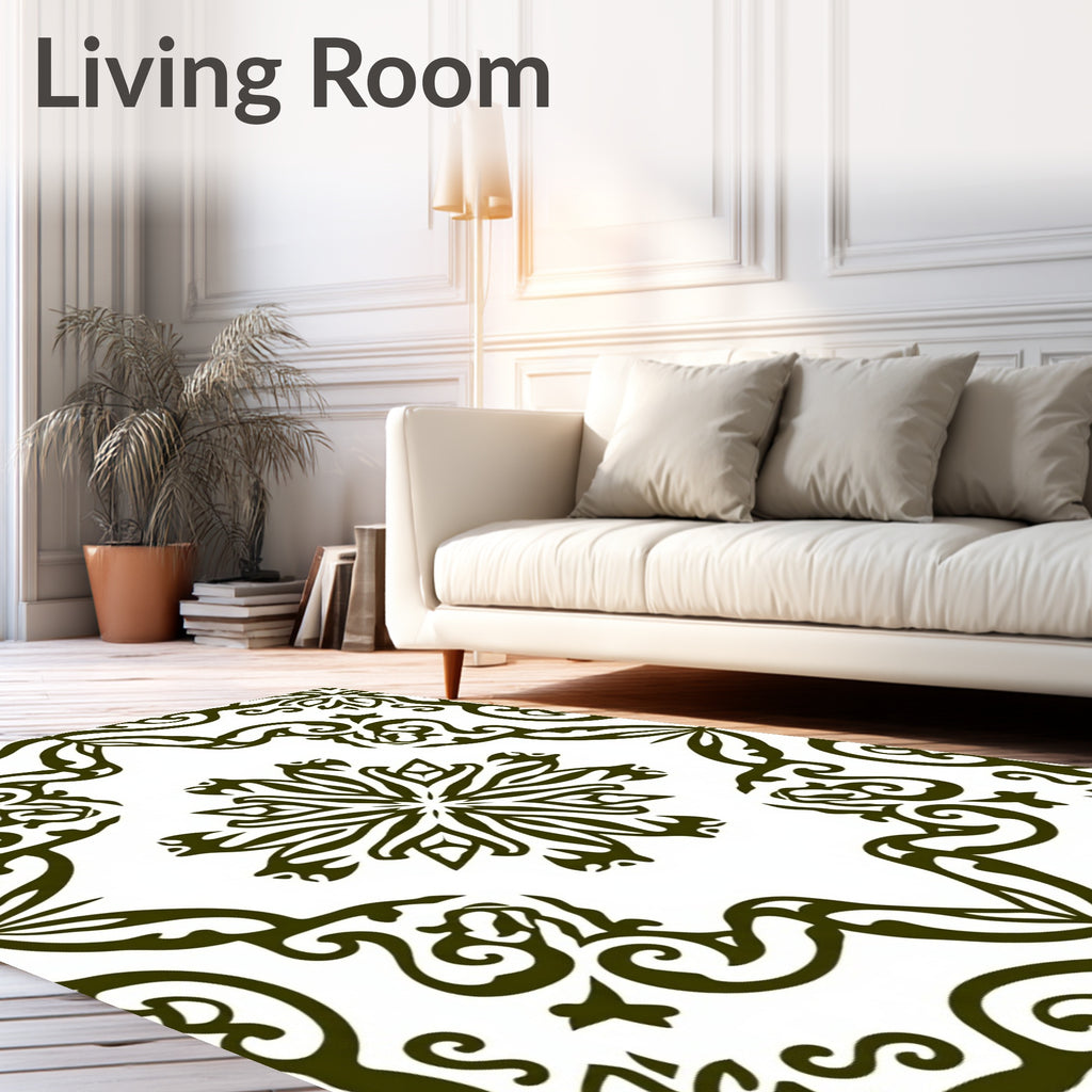 Dark Olive Floral Symmetry Medallion Rug