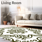 Dark Olive Floral Symmetry Medallion Rug