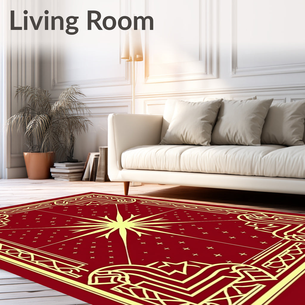 Crimson Sunburst Geometric Frame Rug