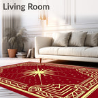 Crimson Sunburst Geometric Frame Rug