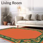 Orange Green Gold Floral Scroll Border Rug