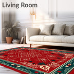 Red Cream Green Folk Floral Geometric Rug
