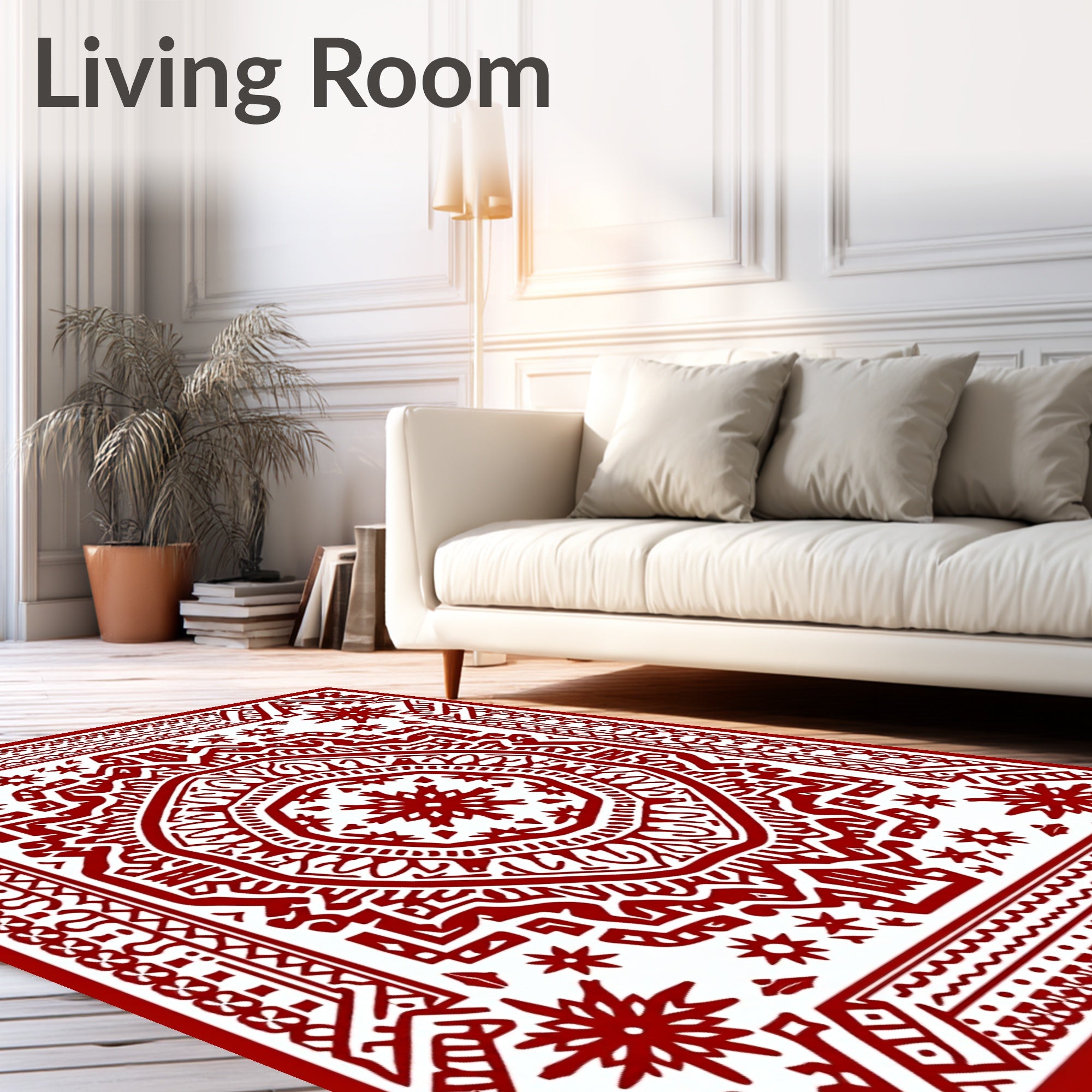 Vibrant Crimson Mandala Statement Rug