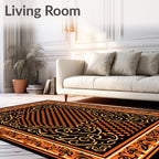 Bold Orange Black Floral Medallion Rug