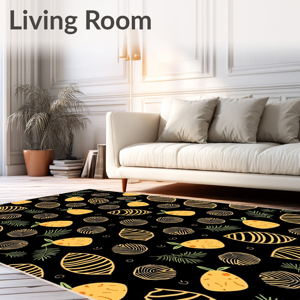 Whimsical Yellow Pineapple Tropical Leaves Rug