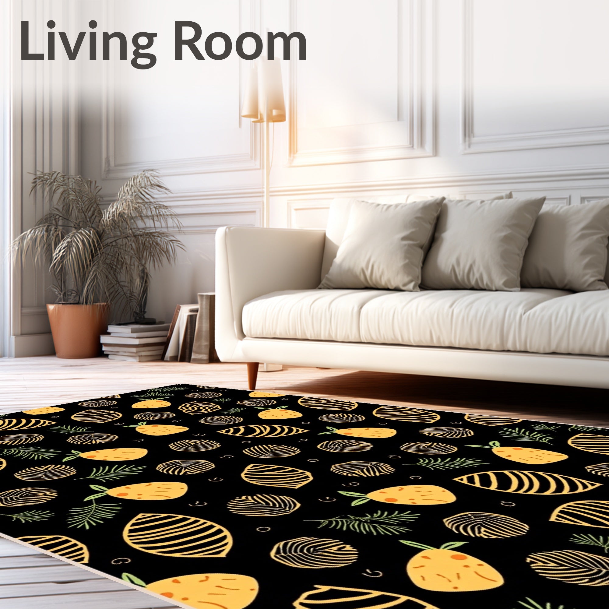 Whimsical Yellow Pineapple Tropical Leaves Rug