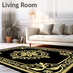 Golden Black Floral Border Medallion Rug