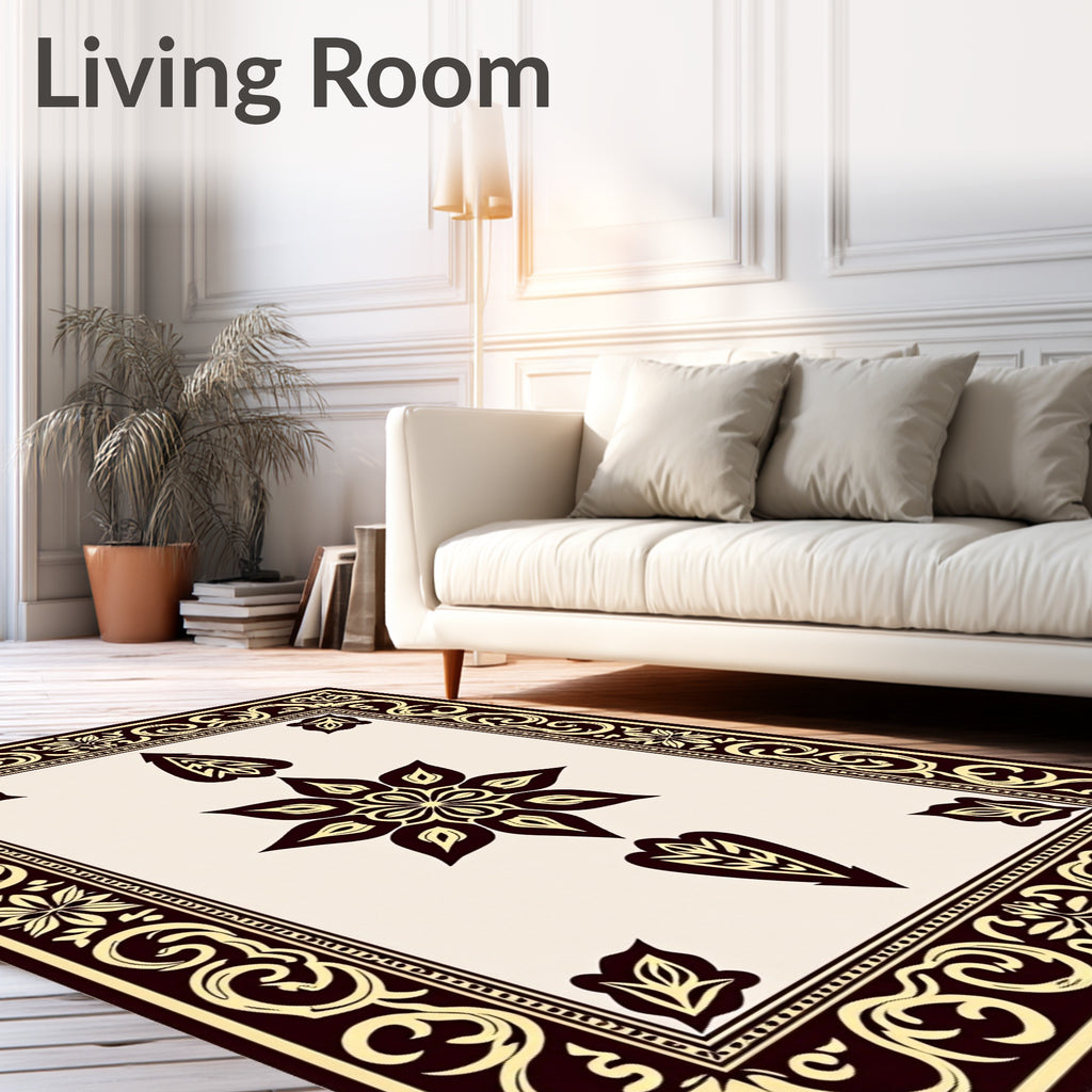Elegant Dark Brown Floral Medallion Rug