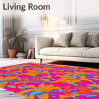 Vibrant Orange Floral Swirls Rug