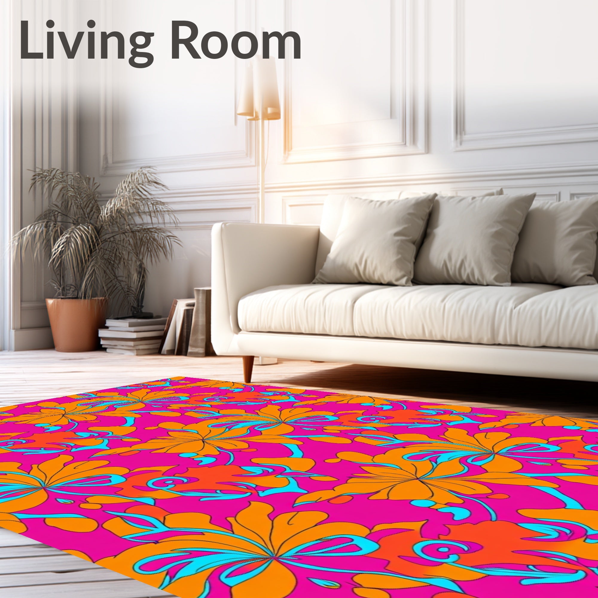 Vibrant Orange Floral Swirls Rug