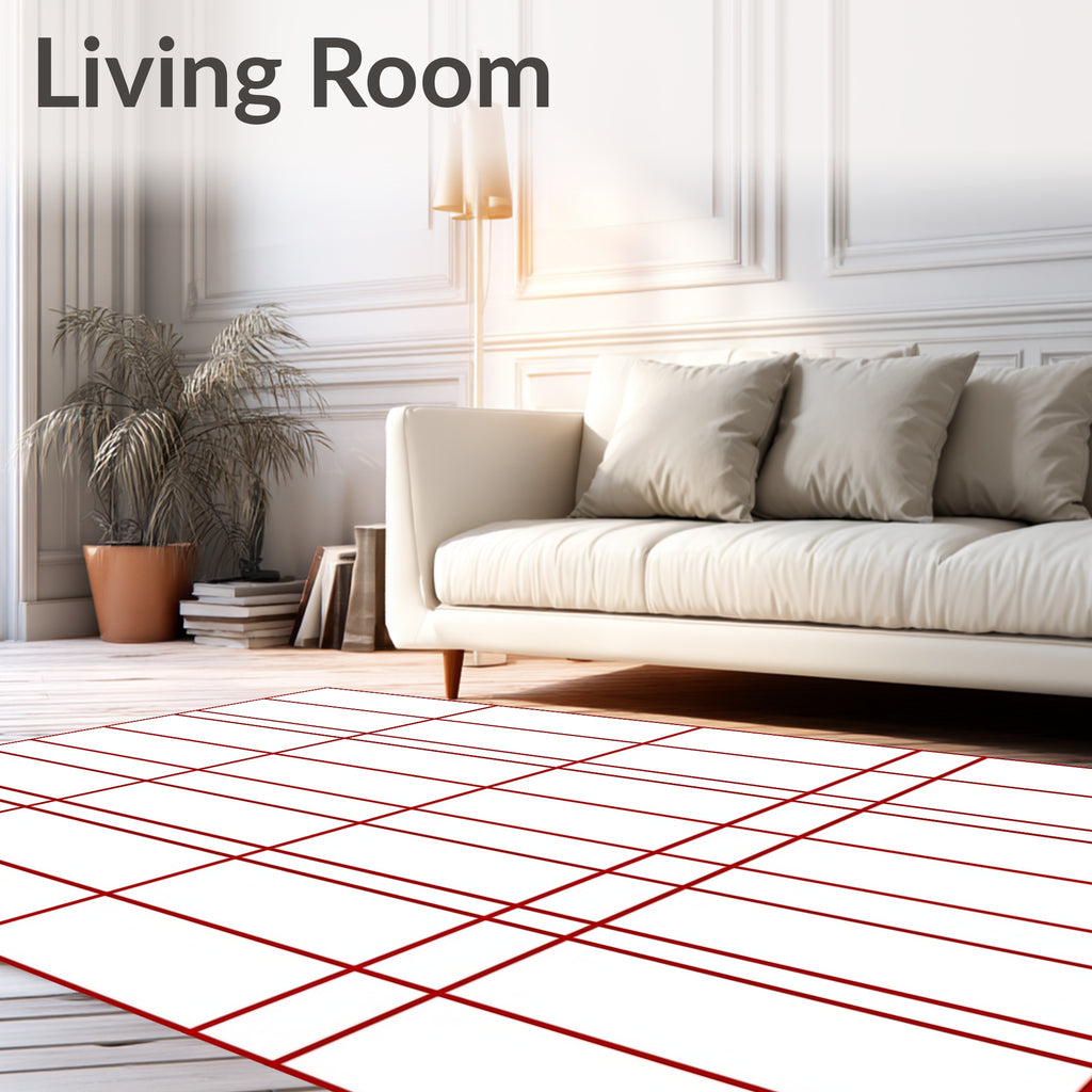 Crimson Red Rectangular Grid Rug